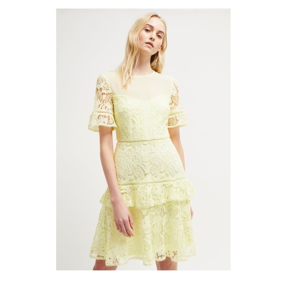 New! FRENCH CONNECTION Lace Ruffle Fit & Flare Mini Dress - Picture 3 of 11